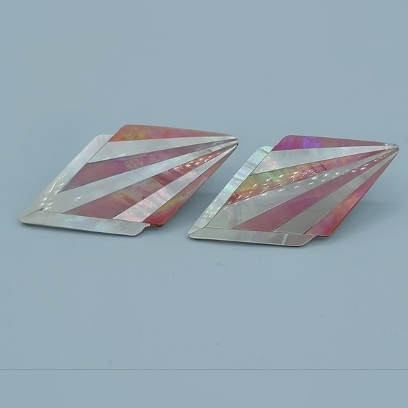 Vintage Pink White Seashell Diamond Shape Geometric Earrings #1218 - Picture 11 of 14